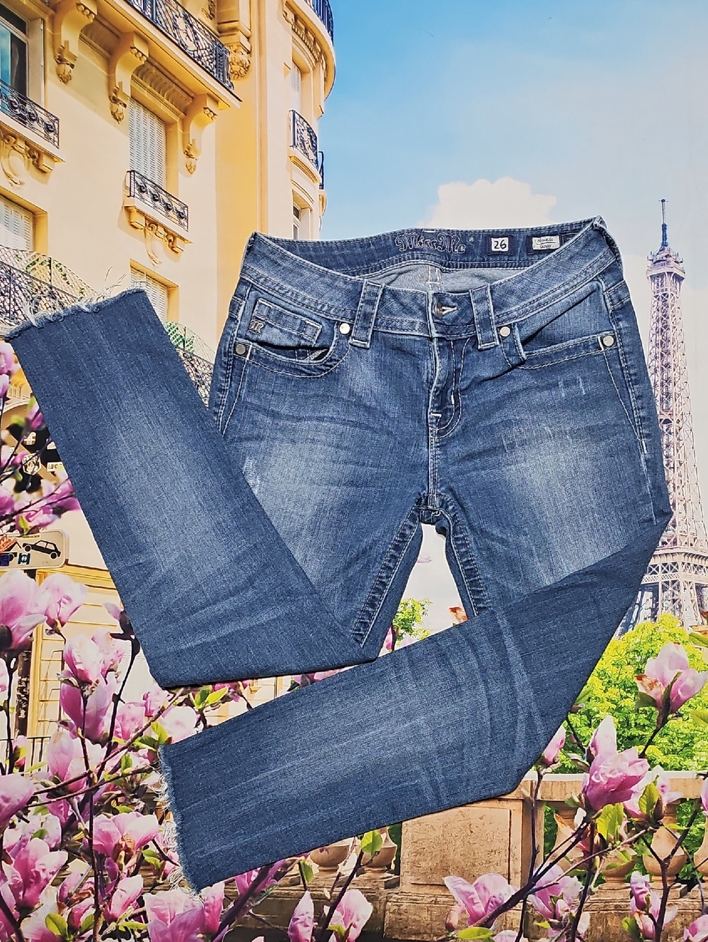 Miss Me Distressed Skinny‎ Raw Hem Jeans Size 26